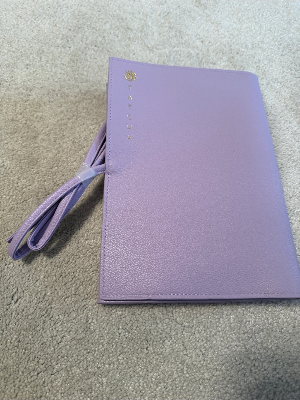Tatcha Lilac Pebbled Wristlet Pouch with Gold Logo